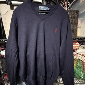 Polo Ralph Lauren Merino Wool Sweater Navy Blue Large Great Condition not worn V